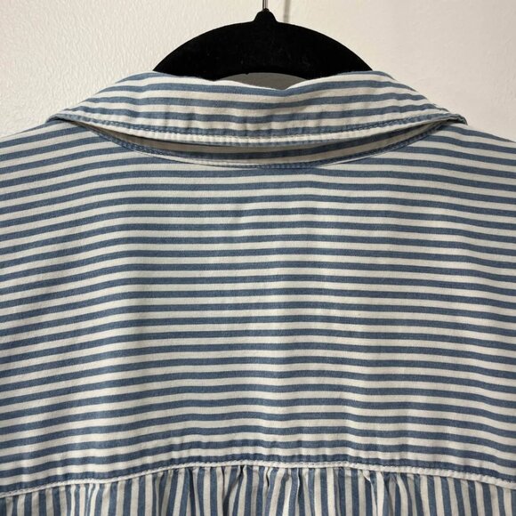 French Blue Pinstripe Long Sleeve Classic Button Front Casual Dress [size L] - Picture 9 of 10